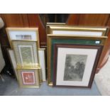 QUANTITY OF VARIOUS PICTURES AND PRINTS ALSO ORIENTAL FRAMED EMBROIDERIES