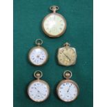 FIVE VARIOUS GOLD PLATED POCKET WATCHES,