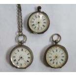 THREE VARIOUS FRENCH STYLE HALLMARKED SILVER FOB WATCHES