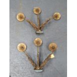 PAIR OF THREE SCONCE GILT METAL WALL SCONCES