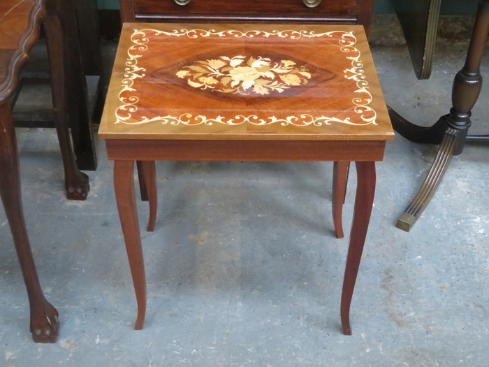 SMALL INLAID MUSICAL SEWING BOX