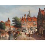 W C VAN ROLLAND, FRAMED OIL ON BOARD DEPICTING A DUTCH STREET SCENE,