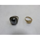 9ct GOLD SMALL SIGNET RING AND SILVER COLOURED DRESS RING