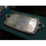 LARGE DECORATIVE SILVER PLATED SERVING TRAY