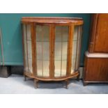 DOUBLE BOW FRONTED WALNUT GLAZED DISPLAY CABINET
