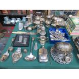 QUANTITY OF SILVER PLATEDWARE AND FLATWARE, ETC.