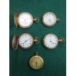 FIVE VARIOUS GOLD PLATED POCKET WATCHES,