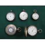 WALTHAM HALF HUNTER POCKET WATCH AND FOUR OTHER POCKET/FOB WATCHES