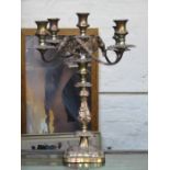 GOOD QUALITY RELIEF DECORATED FOUR SCONCE SILVER PLATED CANDELABRA