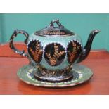 HANDPAINTED AND GILDED VICTORIAN TEAPOT ON STAND