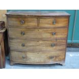 BOW FRONTED MAHOGANY TWO OVER THREE CHEST OF DRAWERS