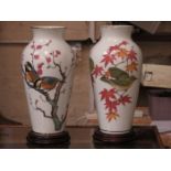 PAIR OF FRANKLIN PORCELAIN 'RYU' CERAMIC VASES ON STANDS,