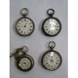 FOUR VARIOUS HALLMARKED SILVER FOB WATCHES