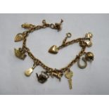 9ct GOLD CHARM BRACELET WITH CHARMS