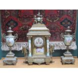 GOOD QUALITY GILT METAL FRENCH CLOCK AND GARNITURE SET,