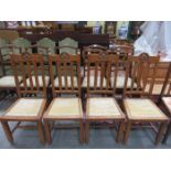 SET OF FOUR CARVED ARTS & CRAFTS STYLE HIGH BACK DINING CHAIRS