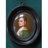 FRAMED OVAL MINIATURE PORTRAIT ON PORCELAIN PANEL OF A MILITARY STYLE GENT