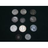 MIXED LOT OF SILVER COLOURED COINAGE AND MEDALS PLUS AMERICAN COINAGE, ETC.