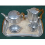 PICQUOT WARE FOUR PIECE TEA SET ON TRAY