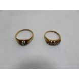 18ct GOLD DIAMOND RING (ONE STONE MISSING) PLUS ANOTHER DRESS RING