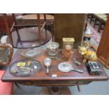 SUNDRY LOT INCLUDING PLATEDWARE, CLOCK, STEIN,