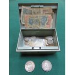 SMALL PARCEL OF VICTORIAN AND OTHER COINAGE, FOREIGN BANKNOTES, ETC.
