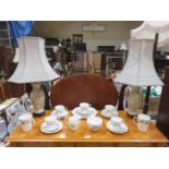 PARCEL OF DUCHESS FLORAL TEAWARE AND PAIR OF TABLE LAMPS