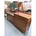 MAHOGANY DRESSING TABLE AND TWO OVER THREE CHEST OF DRAWERS