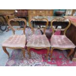 THREE GILDED WALNUT ANTIQUE CROWN BACK DINING CHAIRS