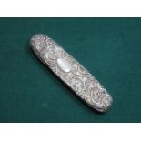 HALLMARKED SILVER REPOUSSE DECORATED SPECTACLES CASE WITH HINGED COVER,