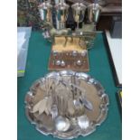 MIXED LOT OF VARIOUS SILVER PLATEDWARE AND FLATWARE, ETC.
