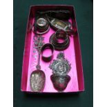 SUNDRY LOT OF HALLMARKED SILVER INCLUDING ART NOUVEAU WALL POCKET, CANOE FORM POSY BOWL,