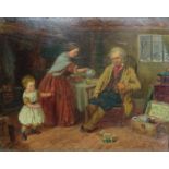 GILT FRAMED OIL ON BOARD DEPICTING AN INTERIOR SCENE,