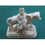 PARIAN WARE FIGURE GROUP DEPICTING A SCOTTISH GENT WITH DOG,