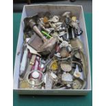 MIXED LOT OF VARIOUS WATCH PARTS, ACCESSORIES, PEN KNIVES AND ASSORTED SILVER ITEMS, ETC.
