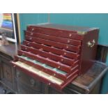 BRASS MOUNTED CAMPAIGN STYLE EIGHT DRAWER CUTLERY CHEST, CAME FROM LEWIS'S BUILDING,