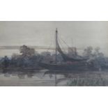 AFTER DAVID COX, GILT FRAMED WATERCOLOUR DEPICTING SAILING BOAT ON WATER,