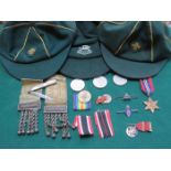 SUNDRY LOT INCLUDING VARIOUS SECOND WAR MEDALS PLUS THREE CUBS CAPS