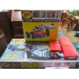 TWO NIJIMO BOXED MODEL CAR RACING SETS AND HORNBY WAGONS, LOCOMOTIVES, ETC.