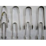 NINE PAIRS OF VARIOUS HALLMARKED SILVER SUGAR TONGS INCLUDING GEORGIAN AND OTHER