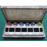 CASED SET OF SIX MULTI-COLOURED STEMMED DRINKING GLASSES