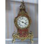 EBONISED BOULLE WORK FRENCH STYLE MANTEL CLOCK WITH ENAMELLED DIAL,