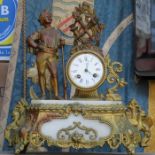 GILT METAL FRENCH STYLE MANTEL CLOCK WITH ENAMELLED DIAL,