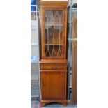 REPRODUCTION YEW WOOD COLOURED SINGLE DOOR GLAZED DISPLAY CABINET