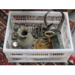 BOX LOT OF SUNDRIES INCLUDING TOAST RACK, WATCH PARTS, WEIGHTS AND ANTLERS, ETC.