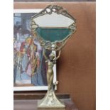 ART NOUVEAU STYLE BRONZED METAL FIGURE FORM FREE STANDING MIRROR,