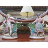 PAIR OF HANDPAINTED AND GILDED COAL BROOKDALE 19th CENTURY FIGURE FORM POSY VASES,