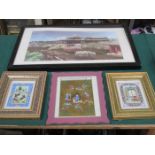 THREE ORIENTAL SMALL PAINTINGS AND PRINT