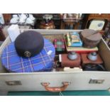 SUITCASE CONTAINING SUNDRIES INCLUDING CAMERAS, STORAGE TINS, GAMES,