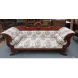 GOOD QUALITY CARVED MAHOGANY FRAMED AND UPHOLSTERED CHAISE LONGUE